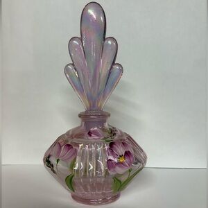 Vintage Fenton Iridescent Pink Floral Perfume Bottle